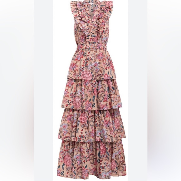 Anna Cate Sz S Charlotte Peaxh Floral Tiered Maxi Dress B24 - Picture 1 of 13